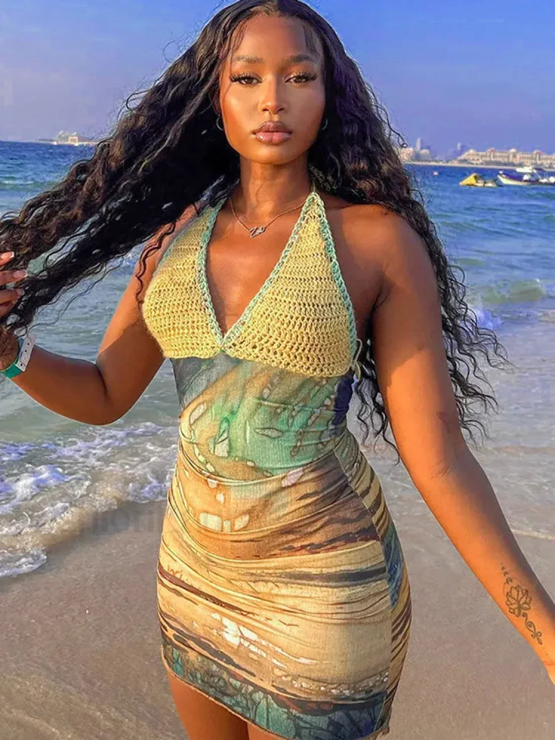 Tie-Dye Knit Backless Mini Dress